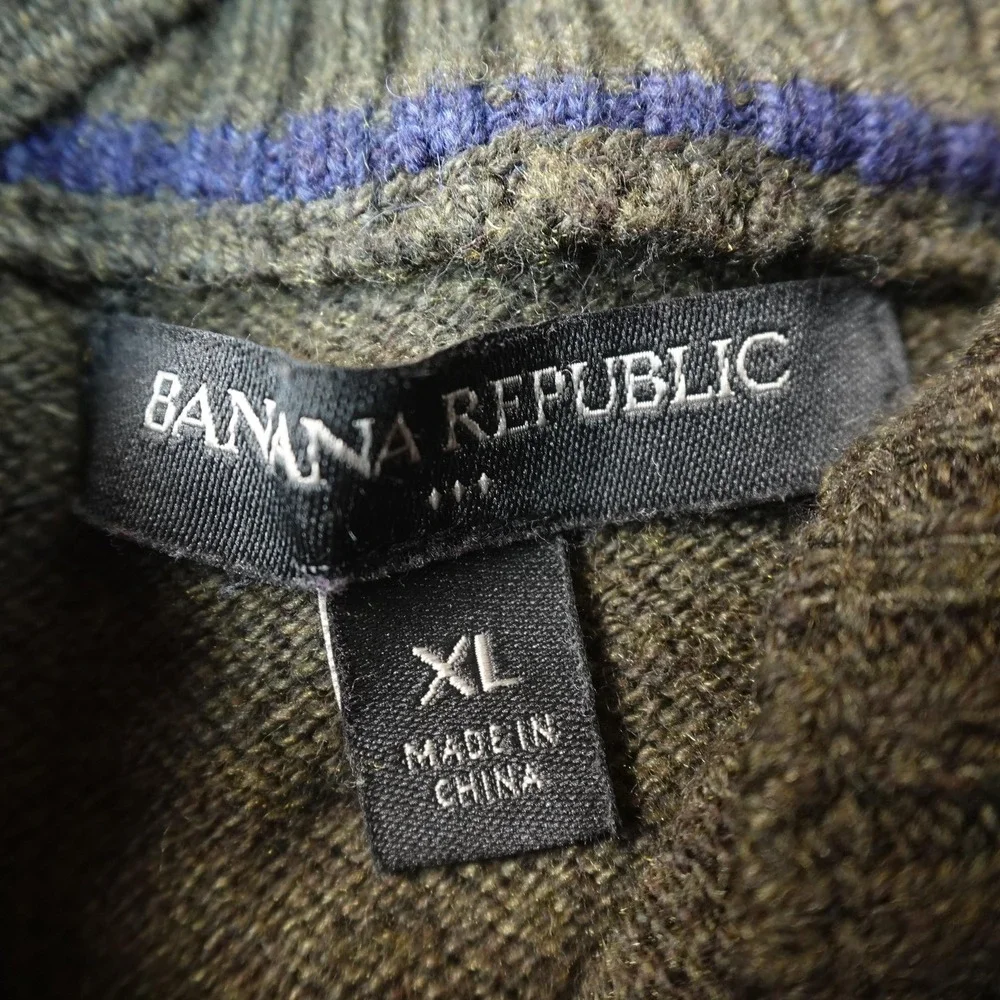Banana Republic Sweater Mens XL Brown Henley Mock Neck Knit Pullover Wool Blend